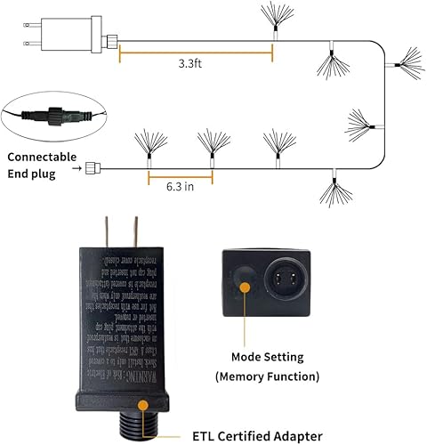 Miniatura 6 de YOLIGHT Luces de Hadas de Fibra Óptica de 33 Pies, 60 Luces LED de Explosión Estelar, Luces de Cadena de Fuegos Artificiales, Alambre Verde, Luces