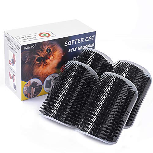Peigne de massage pour chat avec herbe à chat noir, lot de 4 brosses murales