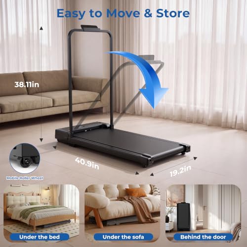 Walking Pad, Treadmill with Handle Bar Foldable Treadmills for Home Indoor Under Desk Portable Compact Electric Walk Pads Small Spaces Office Folding Mini Walking Running Quiet Red Qyraenix - image 8