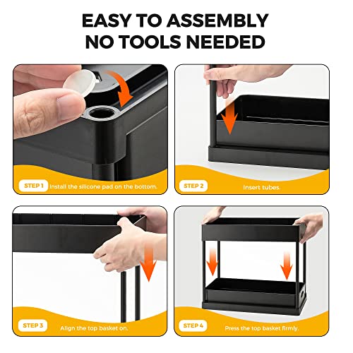 Ravinte 2 Pack Pull Out Under Sink Organizer 2 Tier Multi Purpose Sink Organizers Storage For Bathroom Kitchen Sink Storage Organizer With Hook & Hanging Cup Matte Black Sliding Cabinet Organizer #TOP7