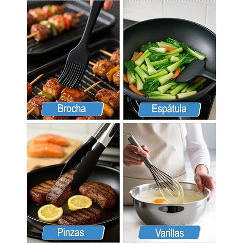 WOLFWAKE 13 Piezas Utensilios de Cocina de Silicona - Menaje de Cocina, con Paletas de Cocina, Cucharones de Cocina, Pinzas de Cocina, Bote Utensilios Cocina, Resistentes al Calor y Antiadherente. - imagen 7