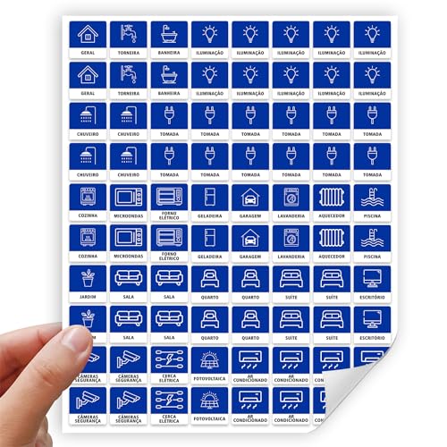 Kit de Etiquetas Adesivas para Quadro de Distribuição Força Energia, 80 Unidades, 1,8 x 1,8 cm, Azul