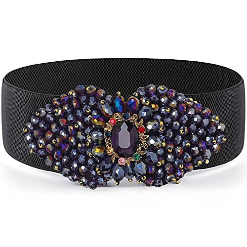 Rhinestone Stretch Belt Black Wide Dress Belt Women Elastic Belts Waist Jewelry Accessories for Girls