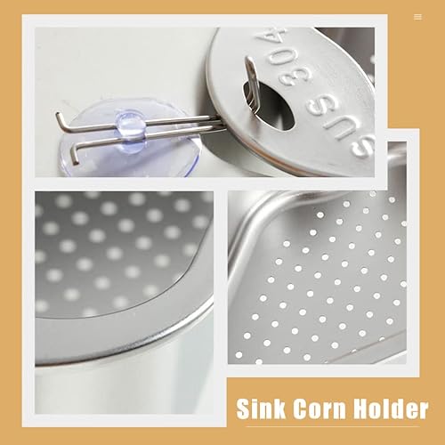 Miniatura 9 de Angoily Colador de fregadero cesta de drenaje de acero inoxidable triangular de malla de alimentos colador de basura plegable cesta de drenaje de