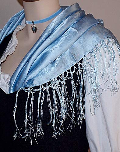 Seidentuch Dirndl-Trachtentuch Tuch 75 x 75cm Dirndltuch 100% Seide Fransentuch für Tracht Trachtenseidentuch mit Fransen Schultertuch Halstuch silk clouth beste Qualität, Farbe:hellblau