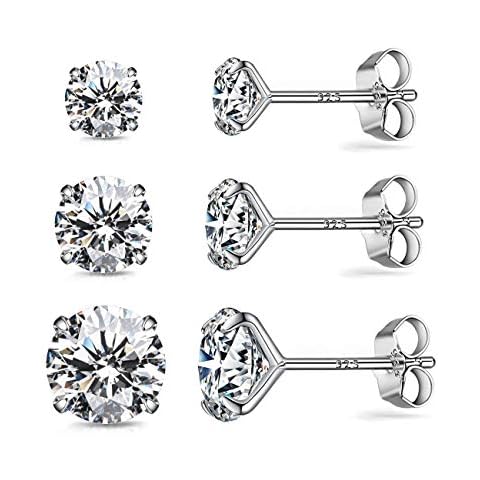AllenCOCO S925 Sterling Silver Earrings, Cubic Zirconia Earrings Studs, 14K White Gold Plated Sterling Silver Stud Earrings Hypoallergenic Fake Diamond Stud Earrings for Women Men Sensitive Ears Cover