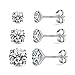 CZ Stud Earrings Women's Sterling Silver 18K White Gold Plated Round Cubic Zirconia Ear Stud(3 Pairs)