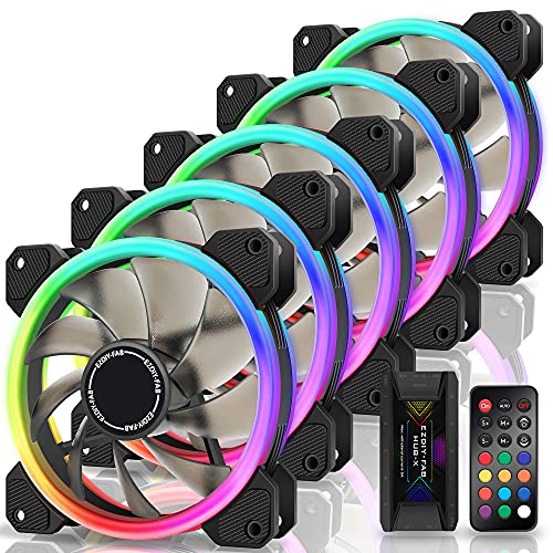 Black Friday - 40% OFF EZDIY-FAB RGB Dual Ring 120mm Case Fans,5V Motherboard Sync,Speed Adjustable,RGB Sync Fan with 10-Port Fan Hub X and Remote-5 Pack