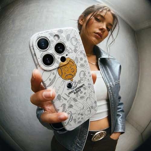 Image of Cosmic Silicone Astronaut Case for iPhone 13 Pro, Cute Soft Touch Designer Protective Cover, AstroShield Shockproof Defense with Matte Anti-Slip Grip | Lunar Pearl