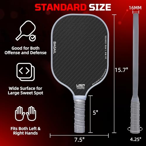 Image of BAGAIL Pickleball Paddles, USAPA Approved Fiberglass Surface Pickleball Set, Lightweight Pickle Ball Rackets with 4 Balls, 1 Bag, Designed in California for Traction and Stability