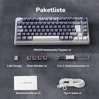 RK ROYAL KLUDGE M75 Gaming Tastatur kabellos 75% TKL Mechanische Tastatur RGB 2,4 GHz Wireless/Bluetooth/USB-C QWERTZ mit OLED-Smart-Display und Knopf Hot Swappable Roter Schalter, Lavendelviolett – Ansicht 9