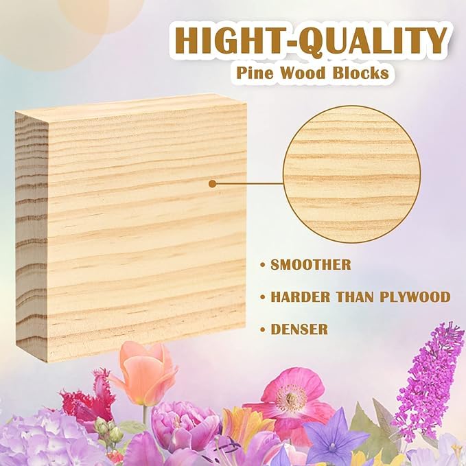 Unfinished Wood Blocks for Crafts, Pine Wood Board Wooden Square Blocks Craft Panels for Art and Crafts, Engraving, Painting, DIY Projects, Chip Carving Pack of 12 (4x4 Inch) - Image 3 thumbnail