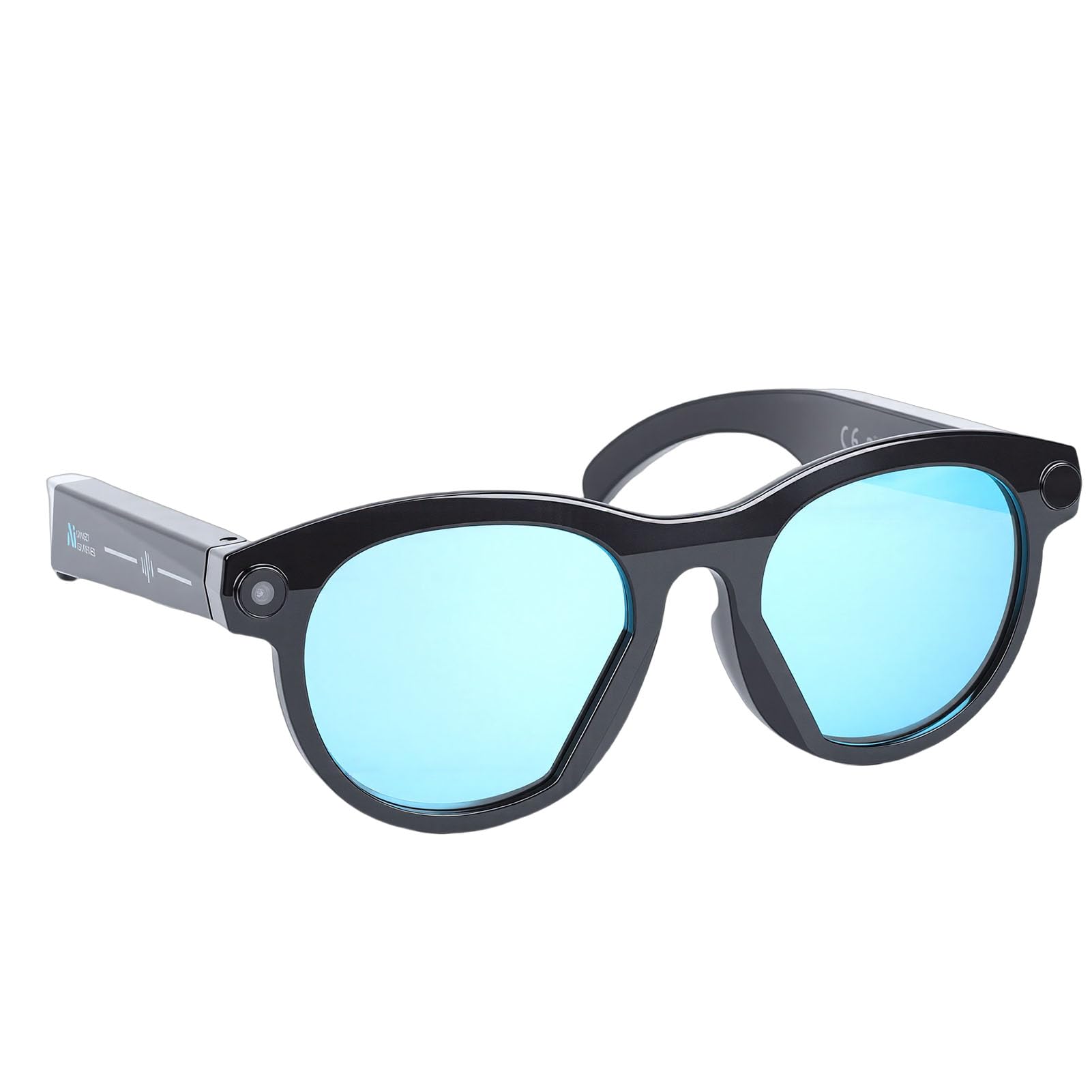 Asixxsix Occhiali Intelligenti AI con Fotocamera, Occhiali per Fotocamera da 2 MP con Traduzione in Tempo Reale, Assistente Vocale e Flash LED, per (Montatura nera con lenti trasparenti e blu)