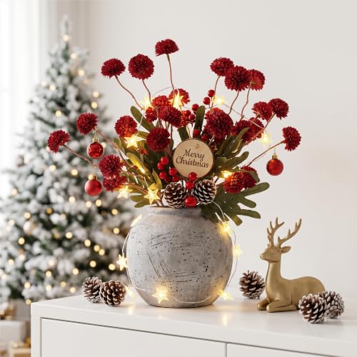 Artificial Fall Flowers Fake Silk Pompon Mums for Home, 6pcs Burgundy - image 1