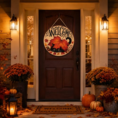 Image of Fall Decor - Autumn Welcome Sign for Front Door | Thanksgiving Decorations