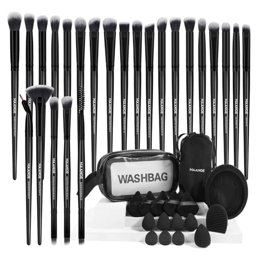 MAANGE Eye Makeup Brushes, 41 Pcs Premium Synthetic Precision Makeup Brush Set Contour Blush Concealers Eyeshadow Eyeliner Blending Make Up Brush Kit (Black, 41 Piece Set)