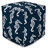 Majestic Home Goods Sea Horse Indoor/Outdoor Bean Bag Ottoman Pouf Cube, 17" L x 17" W x 17" H, Navy