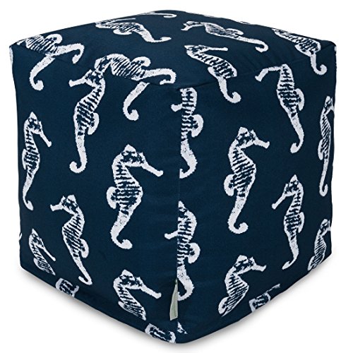 Majestic Home Goods Sea Horse Indoor/Outdoor Bean Bag Ottoman Pouf Cube, 17" L X 17" W X 17" H, Navy #TOP20