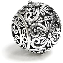 925 Sterling Silver Bali Round 12mm Flower Pattern Focal Ball Spacer Bead