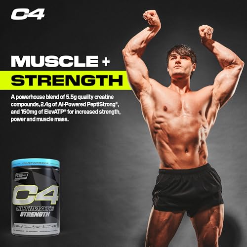 Image of Cellucor C4 Ultimate Strength Pre Workout Powder - Tri-Stim Experience 300mg Caffeine+TeaCrine+Dynamine - Creatine & Beta-Alanine - Energy Supplement for Men & Women - Frozen Bombiscle, 20 Servings