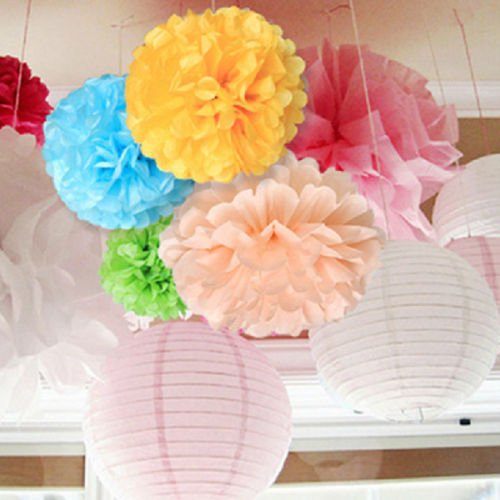 Orino8482; Pom Poms - 5Pcs 2 Sizes Tissue Paper Flowers, Tissue Paper Pom Poms, Wedding Decor, Party Decor, Pom Pom Flowers, Tissue Paper, Tissue Paper Flowers Kit, Pom Poms Craft, Wedding Pom Poms, Pom Poms Decoration (Pink&Light Pink) #TOP4