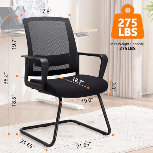 Image of CLATINA Waiting and Guest Chairs for Conference Room with Lumbar Support and Mid Back Mesh Space Air Grid Series Black 1 Pack