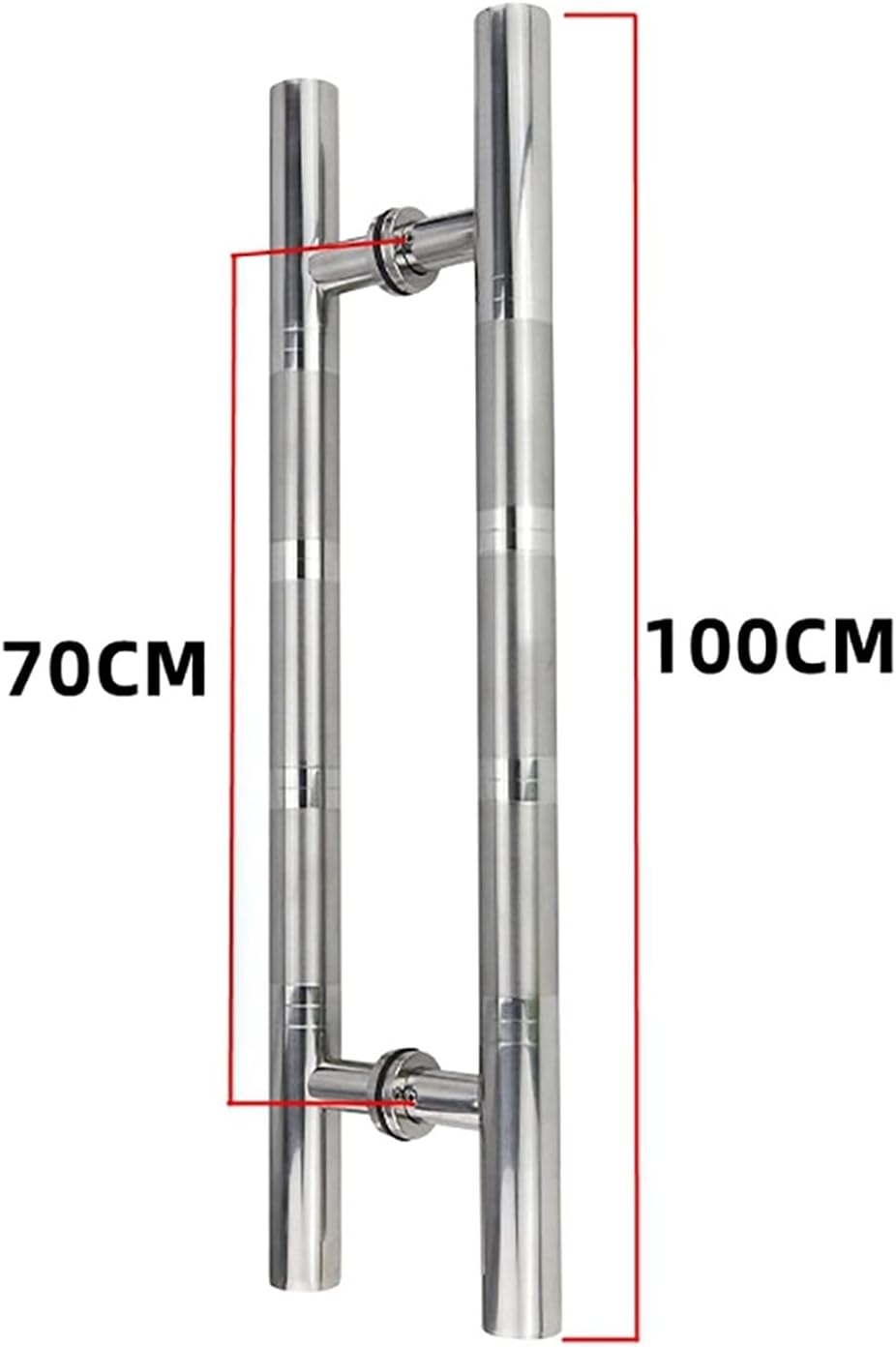 Gate Hardware Commercial Thickened Stainless Steel Round Tube Glass Door Handle/Wooden Door Push-Pull Handle/Sliding Barn Door Handle-8 Sizes(100×70cm)