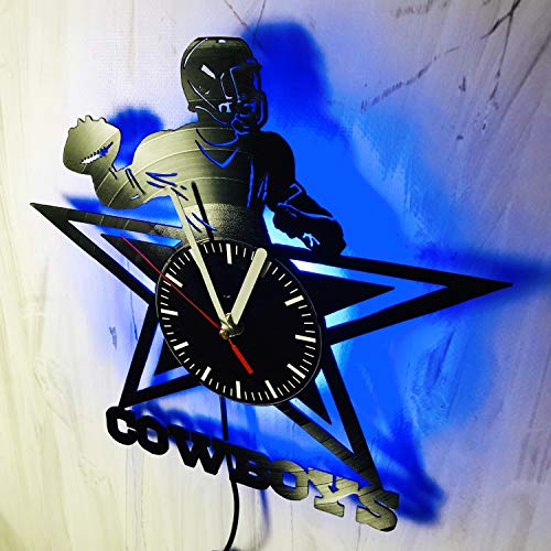 Wall Clock Compatible With Dallas Football Team Led Wall Lights, Night Light, Wall Lamp, Handmade Led Vinyl Wall Clock Led Vintage Backlight Art Living Room Interior Decor (Blue) #TOP1