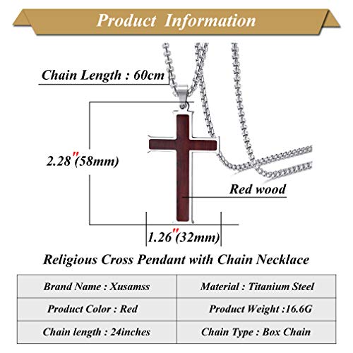 Xusamss Titanium Steel Wood Grain Cross Pendant Necklace With 24" Link Chain #TOP1