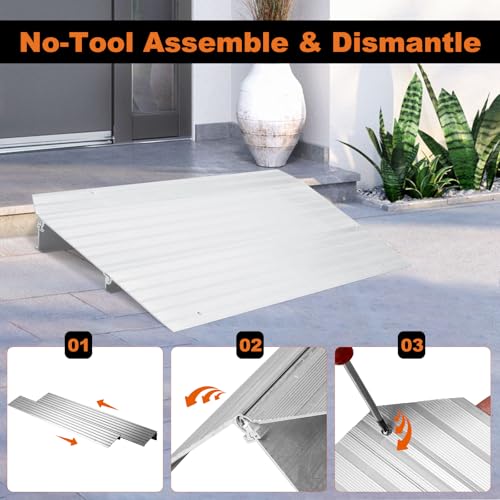 Threshold Ramp 2\" Rise Aluminum Adjustable Modular Non-Slip Portable Entry Ramp Transition Doorways Raised Landings for Wheelchairs, Scooters and Power Chairs 800 LBS Capacity