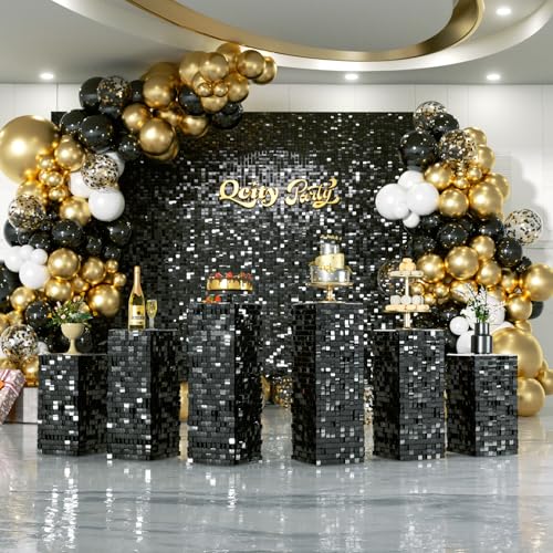 Qcity Black Shimmer Pedestal Stands for Party Set of 3, Square Sequin Shimmer Display Stands, Perfect for Outdoor Events, Birthdays, Wedding and Party Decoration by Qcity - Image 7