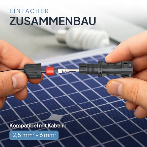 Solarstecker Set 10 Paar MC4 + 2 Werkzeuge – IP67 wasserdichte Steckverbinder für 4mm² & 6mm² Solarkabel – Photovoltaik Stecker kompatibel mit Solarpanel – inkl. 0% MwSt. §12 Abs.3 USt