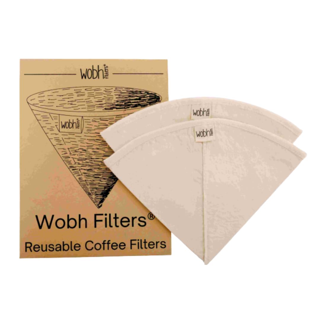 Wobh Filters | Reusable Cloth Coffee Filters | Fits Hario® V60, Origami Dripper, Timemore Crystal, Cafec Flower, Cone Pour Over Dripper | Pack of 2 (Size 02) | Reuse Upto 100 Times