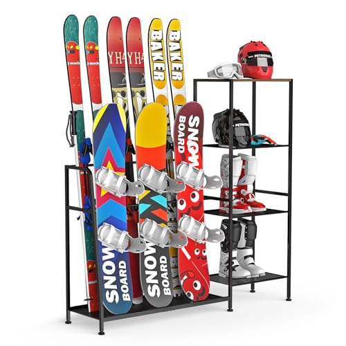 Siminute Freestanding Snowboard Rack, 4 Pair Ski, 3...