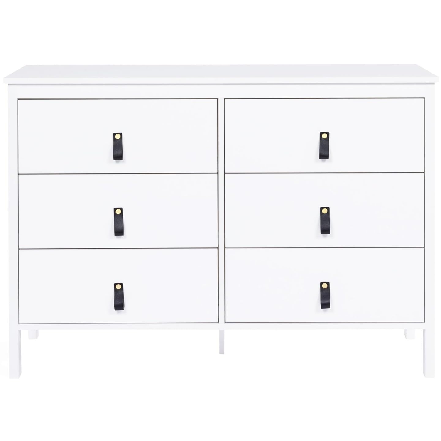 IDMarket - Commode 6 tiroirs Milano 115 cm Bois Blanc avec poignée Languette Noire