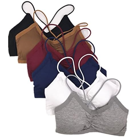 PHOLEEY 6 Pack Pure Cotton Top Fitness Bra Breathable Cotton Bra Absorption of Sweat Cover