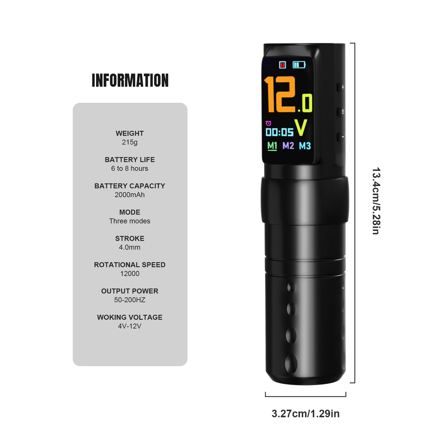 Wireless Tattoo Pen Kit 2000mAh with IPS Screen, Needles, Inks & Practice Skin
