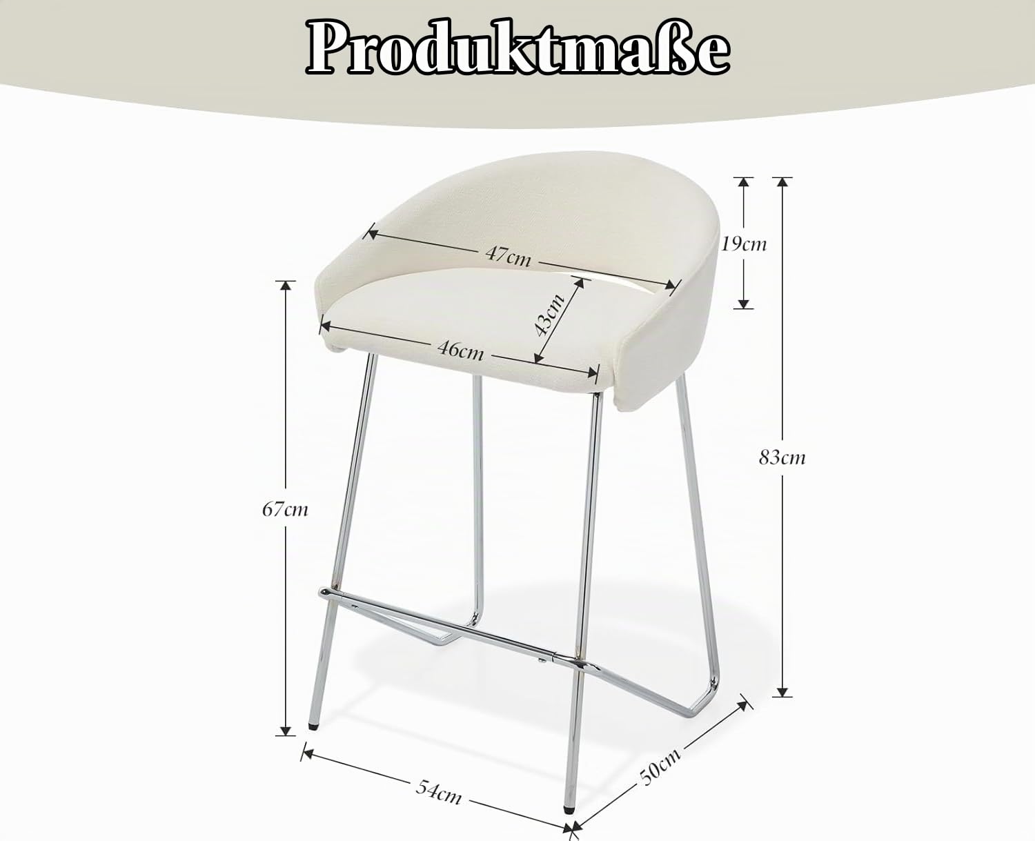 chairus 2er-Set Moderne Barhocker, Metall Chrom Beine, Chenille-Bezug, Weiß