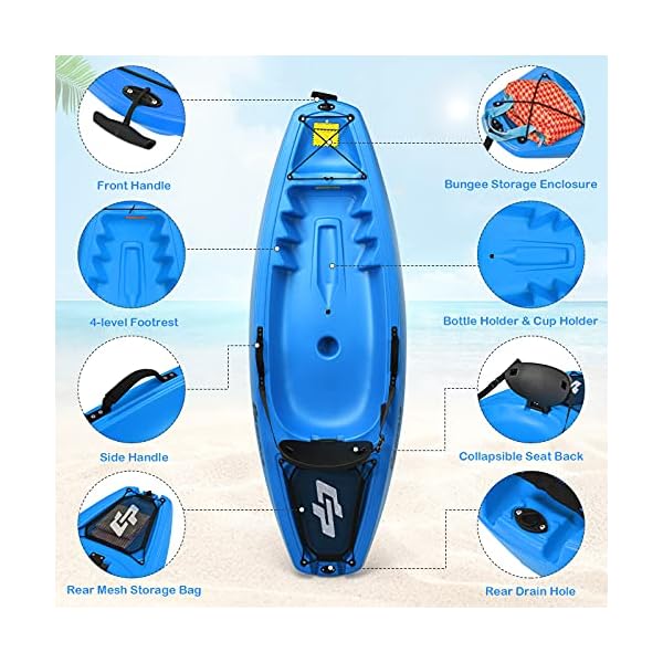Goplus 6FT Youth Kayak, Kids Recreational Rowing Fishing Boat w/Paddle