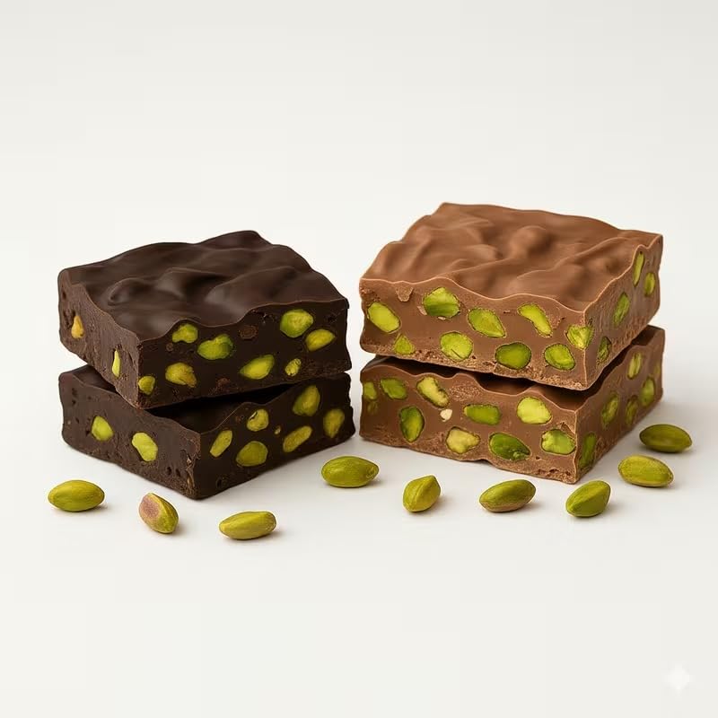 Pistachio Chocolate Bark in Milk & Dark Chocolate Flavors (1 lb, Milk Chocolate)