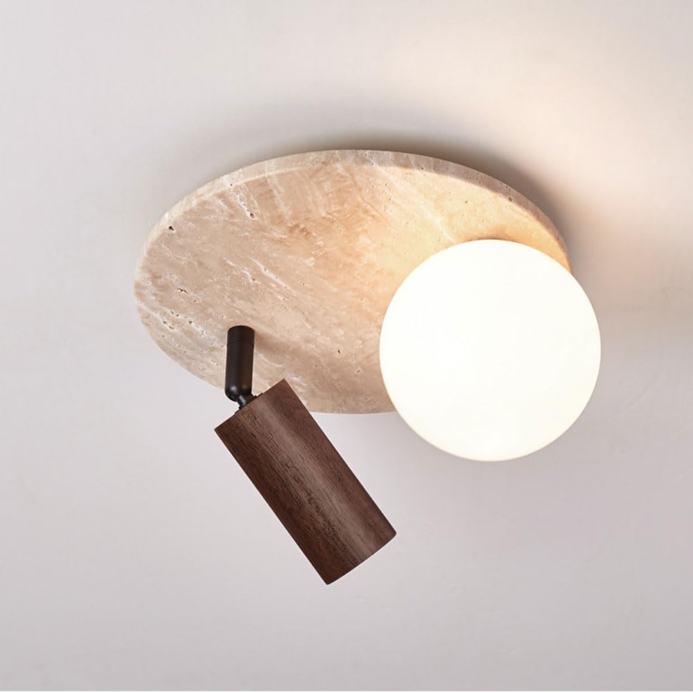 Plafonnier en pierre art déco de 25 cm en noyer haut de gamme