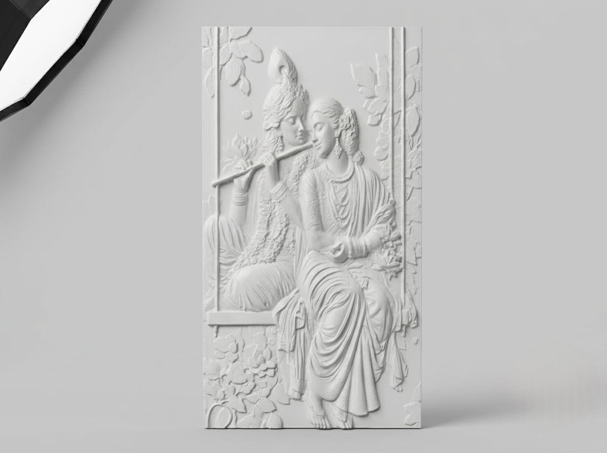 Antarang interiors studio Radha Krishna 3D Wooden Wall Hanging Frame | HDHMR Decorative Wall Art Panel | White Textured Religious Wall Decor for Living Room, Bedroom & Office | 11 x 22 Inch-image-12