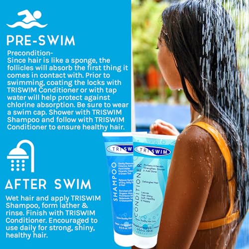 TRISWIM Hair Care Gift Set | Chlorine Shampoo and Conditioner for Swimmers, 8.5 fl oz | Paraben-Free with Aloe Vera and Chamomile | Restores Chlorine-Damaged Hair | Includes Body wash & Lotion Samples