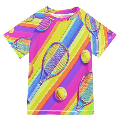 Boys Short Sleeve T-Shirts Tennis Ball Stripe Rashguard Kids Swim Shirts Sun UPF 50+ - Main Image