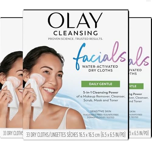 Olay Daily Facials, Deeply Purifying Clean and 5-in-1 Cleansing Power Of A Makeup Remover, Scrub, Toner, Mask and Cleanser 66 Dry Cloths