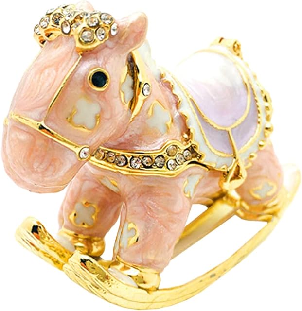 Tomaibaby Enameled Small Horse Shape Decorative Hinged Jewelry Trinket Box Unique Gift for Home Decor Hand Painted Horse Animal Jewelry Box