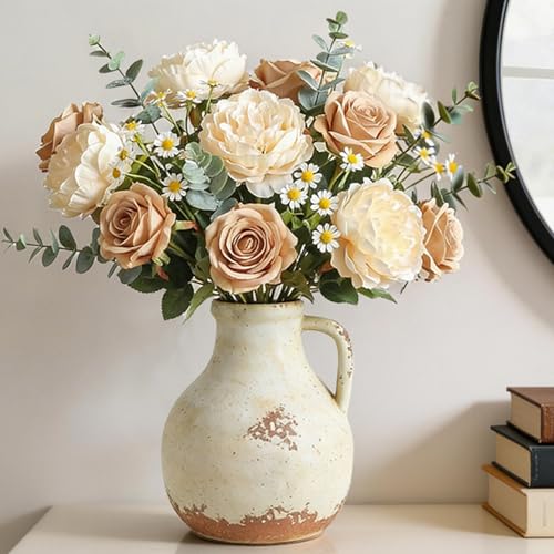 Ceramic Flower Vase Home Decor - 7.1 Inch Farmhouse Vases Rustic Vintage Living Room Kitchen Bedroom Decorations for House Book Shelf Office Coffee Desk Dining Fireplace — view 5