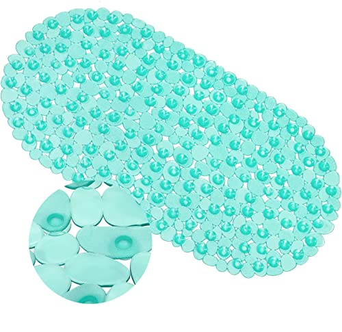Badewannenmatte rutschfest 66x36cm, Duschmatte Kiesel Steinoptik mit Ablauflöchern, Badematte mit 100 Saugnäpfen Gegen Mehltau, Antirutschmatte Badewanne Mattierter Textur for Kinder, Senioren Cover