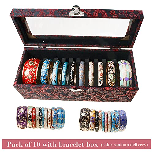 Ujoy Random Pack Colors Enamel Jewelry Set Golden Flower Engraved 10 Pcs Cloisonne Bracelets In A Box #TOP5