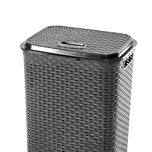 Cesto para Ropa Sucia - Envio 24h - con Asas y Tapa, pongotodo Rattan de plástico, Cubo para Colada, Almacenaje de productos, juguetes. Ligero y Resistente (Gris, 50 L)